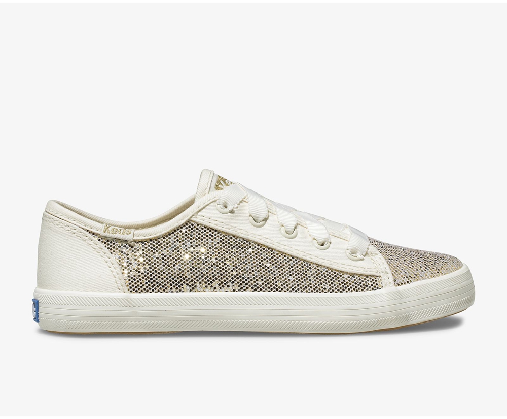 Πανινα Παπουτσια Παιδικα - Keds Kickstart Metallic Sparkle - Λευκα - QVGES3942